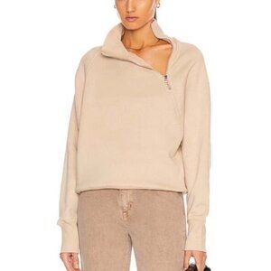 Marissa Webb So Uptight French Terry Zip Neck Pullover Sweatshirt Sand Tan Med